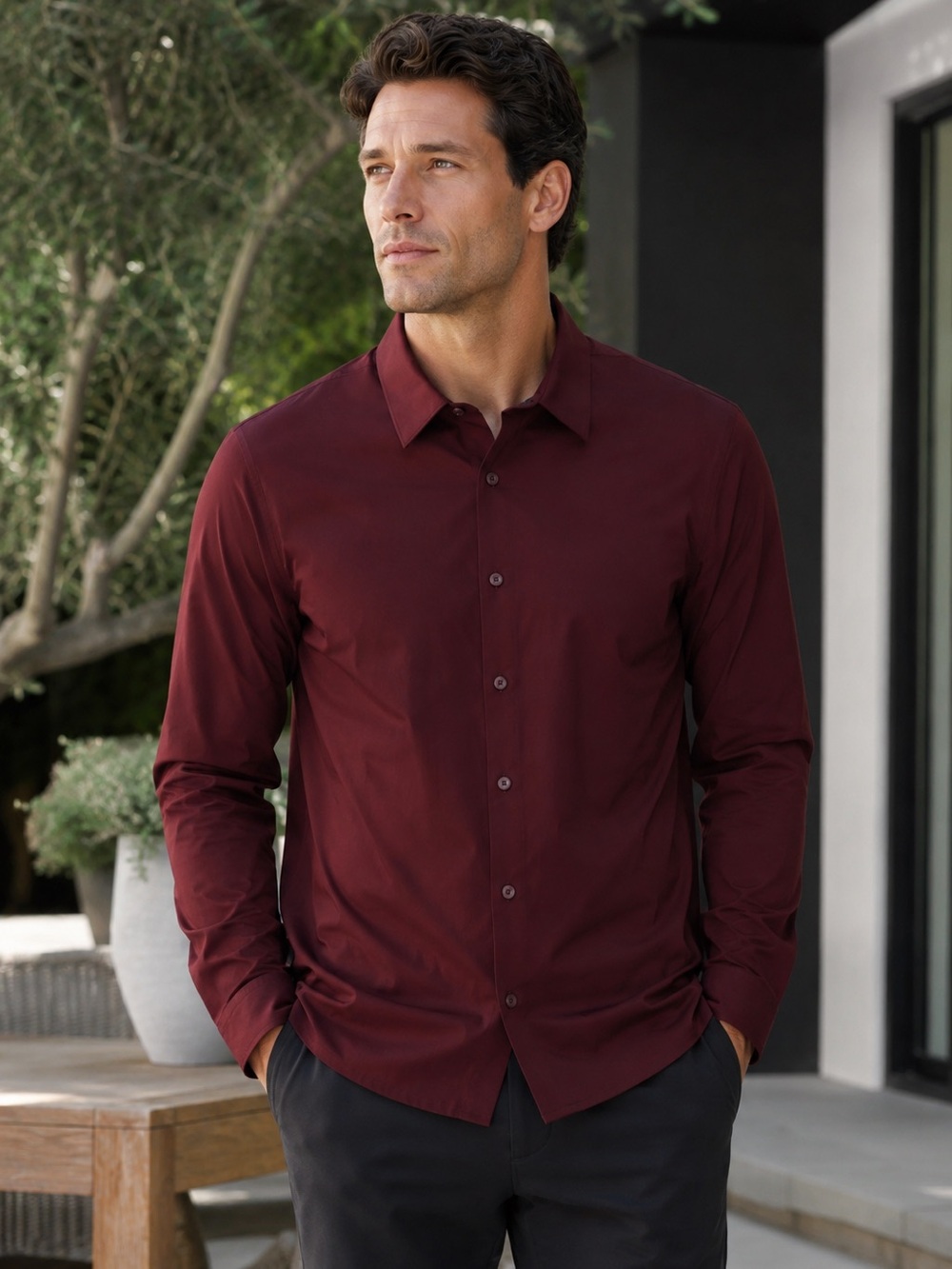 Lululemon Men’s Long-Sleeve Button-Down Shirt – Burgundy – Size Large